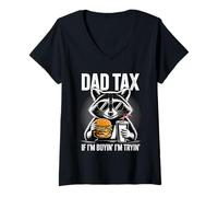 Mujer Impuestos de papá Si estoy comprando estoy tratando divertido mapache día del padre Camiseta Cuello V