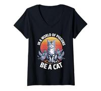 Mujer In a world of pigeons be a cat Retro 70s cat art Gatos Camiseta Cuello V
