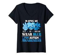 Mujer In April We Wear Blue Autism Awareness Men Women Kids Autism Camiseta Cuello V