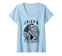 Mujer In Ink We Trust Funny Tatuado Tatuado Lincoln Tattoo Bandera de Estados Unidos Camiseta Cuello V