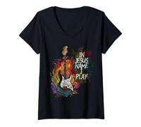 Mujer In Jesus Name I Play Guitar Christian Guitarist God Faith Camiseta Cuello V