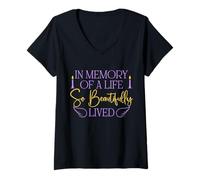 Mujer In Memory Of A Life beautifully lived Niños Mujeres Hombres Mamá Papá Camiseta Cuello V
