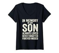 Mujer In Memory of My Son Always Loved Never Forgotten Heaven Camiseta Cuello V