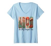 Mujer In My Cowgirl Era Cowboy Boots Cowgirl Hat Women Blue Cowboy Camiseta Cuello V