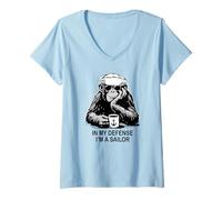 Mujer In My Defense I'm a Sailor Chimpancé Diseño Humor Militar Camiseta Cuello V