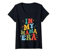 Mujer In My Mama Era Letras Retro Onduladas Maternidad Camiseta Cuello V