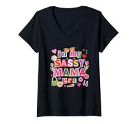 Mujer In My Sassy Mama Era - Estilo de Letra de Revista Retro Camiseta Cuello V