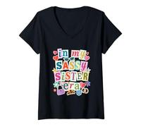 Mujer In My Sassy Sister Era - Letras Cortadas Retro 90s Vibes Camiseta Cuello V