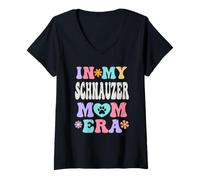 Mujer In My Schnauzer Mom Era Funny Retro Groovy Mini Dog Dueño Camiseta Cuello V
