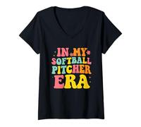 Mujer In My Softball Pitcher Era Groovy Fastpitch Softball Gamer Camiseta Cuello V