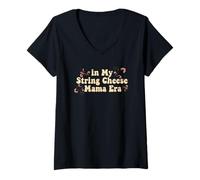 Mujer in My String Cheese Mama Era Croqueta Mujeres Mamá Día de la Madre Camiseta Cuello V