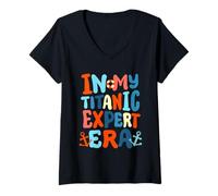 Mujer In My Titanic Expert Era Divertido Retro Groovy RMS Crucero Camiseta Cuello V