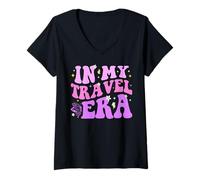 Mujer In My Travel Era Vacation Trip Summer Hiking Camping Squad Camiseta Cuello V