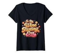 Mujer In My Wine Tasting Era Retro Funny Beber Floral Design Camiseta Cuello V
