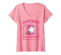 Mujer In October We Wear Pink Breast Cancer Women Halloween Camiseta Cuello V
