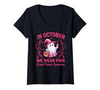 Mujer In October We Wear Pink Breast Cancer Women Halloween Camiseta Cuello V