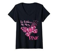 Mujer In October We Wear Pink Butterfly Camiseta Cuello V