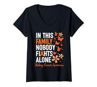 Mujer In This Family Nobody Fights Alone Kidney Cancer Awareness Camiseta Cuello V