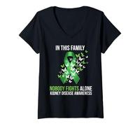 Mujer In This Family Nobody Fights Alone Kidney Disease Awareness Camiseta Cuello V