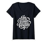 Mujer In Vino Veritas Cita Latina para Amantes del Vino Camiseta Cuello V