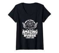 Mujer Increíble Enfermera L&D Enfermera De Parto Y Enfermera Camiseta Cuello V