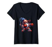 Mujer Independence Day GNOME In American Flag Hat For Boxing Gym Camiseta Cuello V