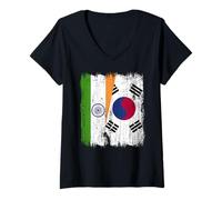 Mujer India Corea del Sur Media Bandera India Jersey Corea del Sur Camiseta Cuello V