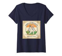 Mujer India Cricket Vintage Sello Rupia Retro Bandera Camiseta Cuello V