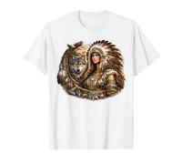 Mujer India nativa Americana con Lobo Blanco Vitage Regalos Camiseta