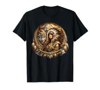 Mujer India nativa Americana con Lobo Blanco Vitage Regalos Camiseta