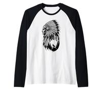 Mujer India nativa Americana con Lobo Blanco Vitage Regalos Camiseta Manga Raglan