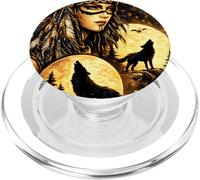 Mujer India nativa Americana con Lobo Blanco Vitage Regalos PopSockets PopGrip para MagSafe