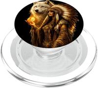 Mujer India nativa Americana con Lobo Blanco Vitage Regalos PopSockets PopGrip para MagSafe