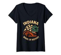 Mujer Indiana Whirl of History - Bandera de Casco de Coche de Carreras Camiseta Cuello V