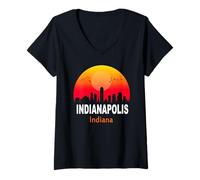 Mujer Indianapolis Indiana Vintage Sunset Retro City State USA Camiseta Cuello V