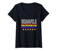 Mujer Indianapolis Pride Gay Lesbianas Queer LGBT Rainbow Flag Camiseta Cuello V