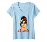 Mujer Indonesian Girl Indonesia Flag Indonesian Girlfriend Wife Camiseta Cuello V
