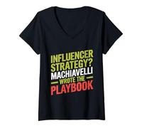 Mujer Influencer Estrategia Maquiavelo Libro de jugadas Filosofía Humor Camiseta Cuello V
