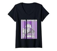 Mujer Ingeniero Civil Purple Split Stripe Bridge Herramientas de ingeniería Camiseta Cuello V