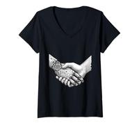 Mujer Ingeniero de Inteligencia Artificial del apretón de Manos del Robot AI Humano Camiseta Cuello V