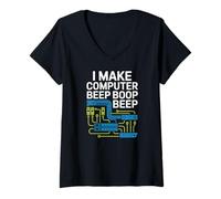 Mujer Ingeniero de Redes Hago un pitido de computadora Boop Beep Camiseta Cuello V