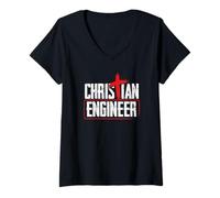Mujer Ingeniero Humor Inspirador Cruz Cristiana Ingeniero Camiseta Cuello V