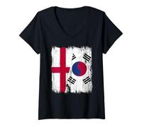 Mujer Inglaterra Corea del Sur Media Bandera Inglés Corea del Sur Camiseta Cuello V
