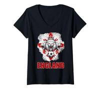Mujer Inglaterra Football Lion Soccer Fan Gráfico Arte Nuevo Diseños Camiseta Cuello V