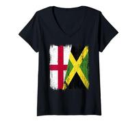 Mujer Inglaterra Jamaica Media Bandera Inglés Jamaicano Heritage Camiseta Cuello V