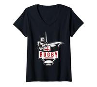 Mujer Inglaterra Rugby Knight Obra de Arte Camiseta Cuello V