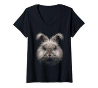 Mujer Inglés Angora Conejo Cara Bosque Fauna Silvestre Camiseta Cuello V