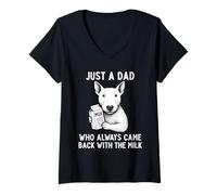 Mujer Inglés Bull Terrier Papá Leche Broma Día del Padre Amante de los perros Camiseta Cuello V