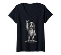 Mujer Inglés Springer Spaniel Rock Música Retro Vintage Perro Amante Camiseta Cuello V