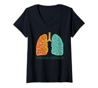 Mujer Inhalar Exhalar Vintage Pulmones Mindfulness Calmar Aliento Bienestar Camiseta Cuello V